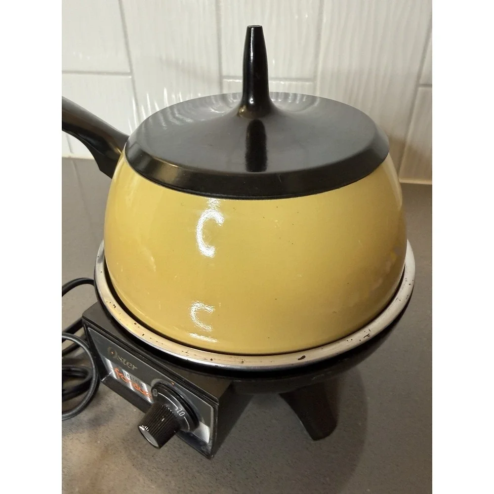 VTG Oster Electric Fondue Pot READ Mustard Yellow 701-01A 70s USA Tested Works